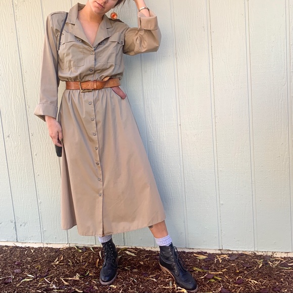 Vintage Khaki Trench Dress - Picture 1 of 3